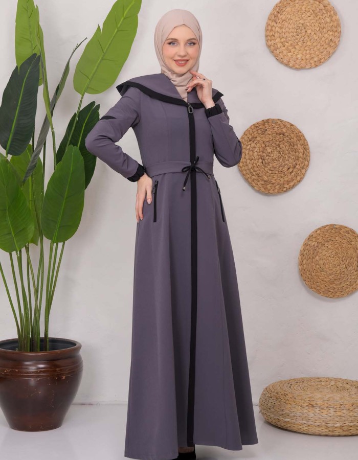 Modest linen  trench coat 1221 - Antrasıt