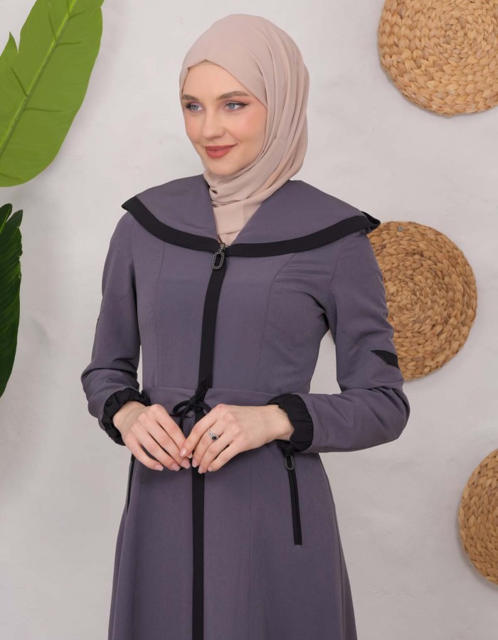 Modest linen  trench coat 1221 - Antrasıt