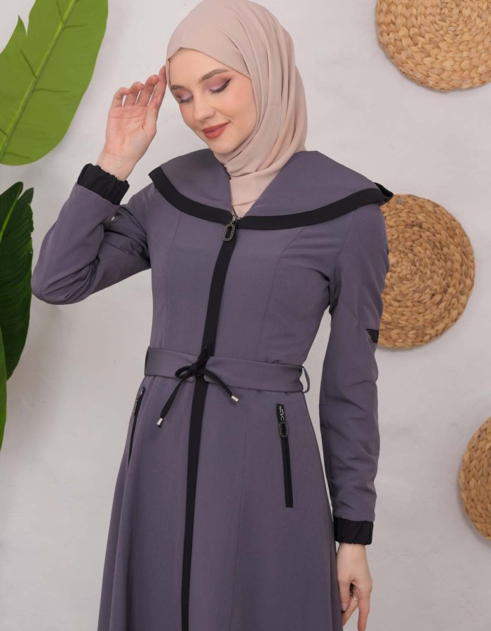 Modest linen  trench coat 1221 - Antrasıt