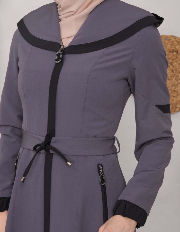 Modest linen  trench coat 1221 - Antrasıt