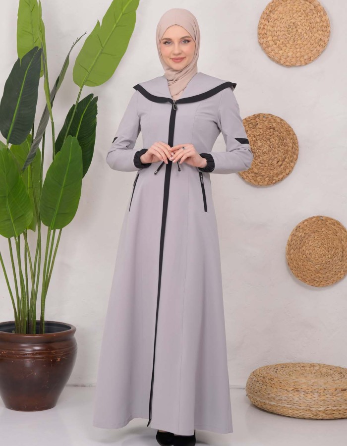 Modest linen  trench coat 1221 - gray