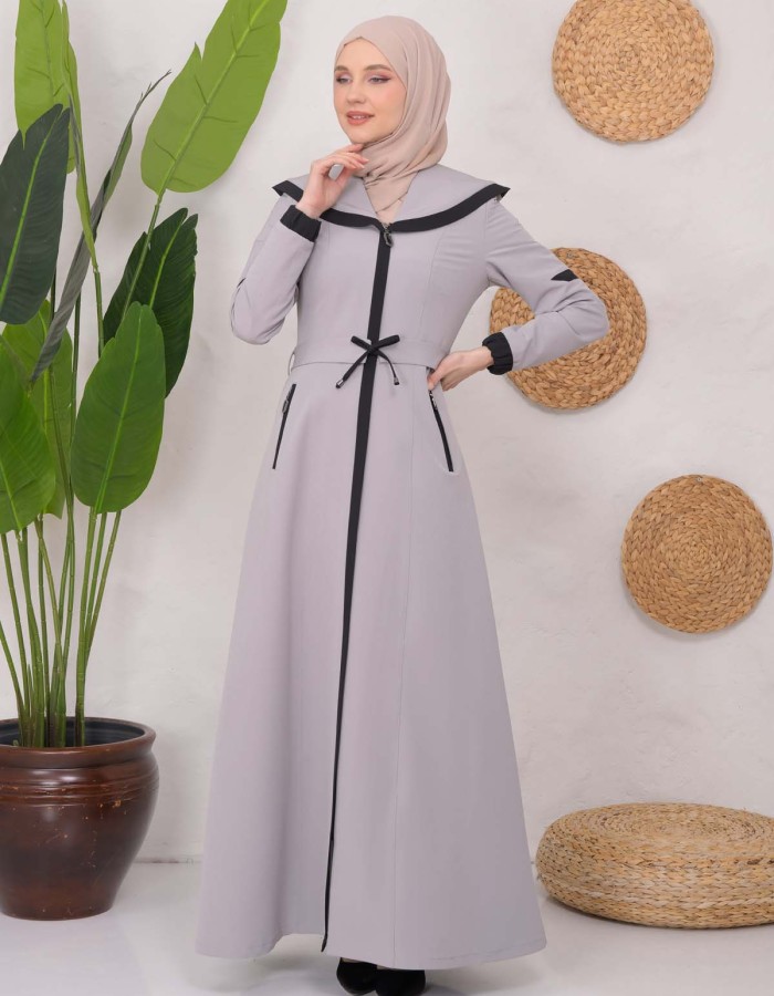 Modest linen  trench coat 1221 - gray