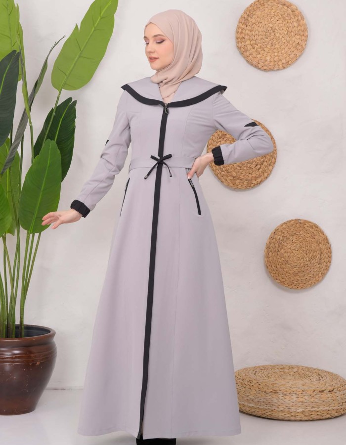Modest linen  trench coat 1221 - gray