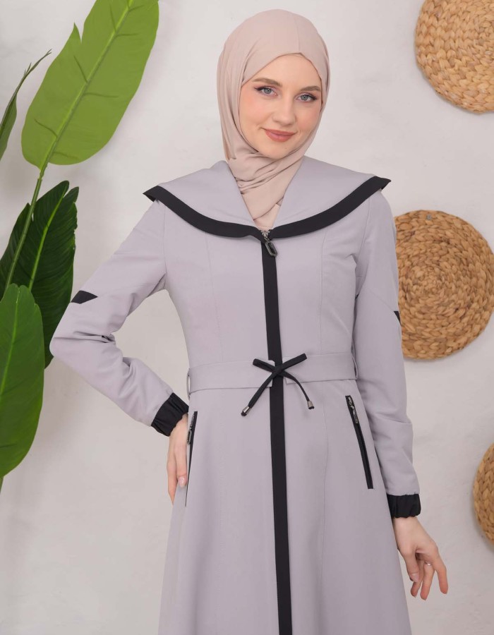 Modest linen  trench coat 1221 - gray
