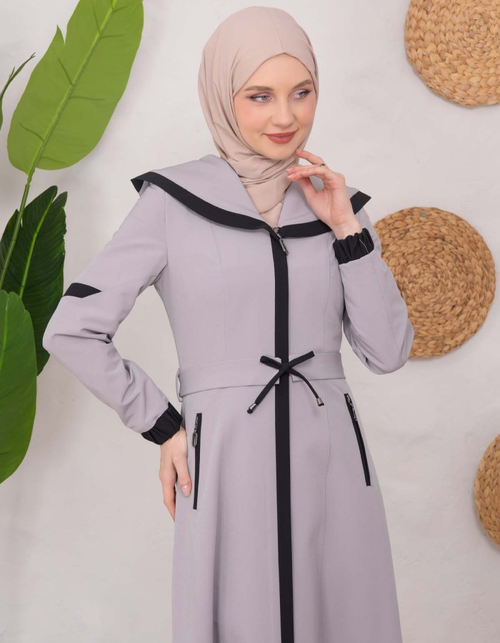 Modest linen  trench coat 1221 - gray