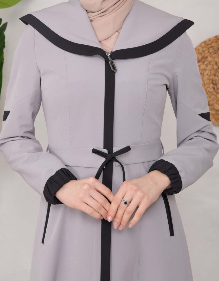 Modest linen  trench coat 1221 - gray
