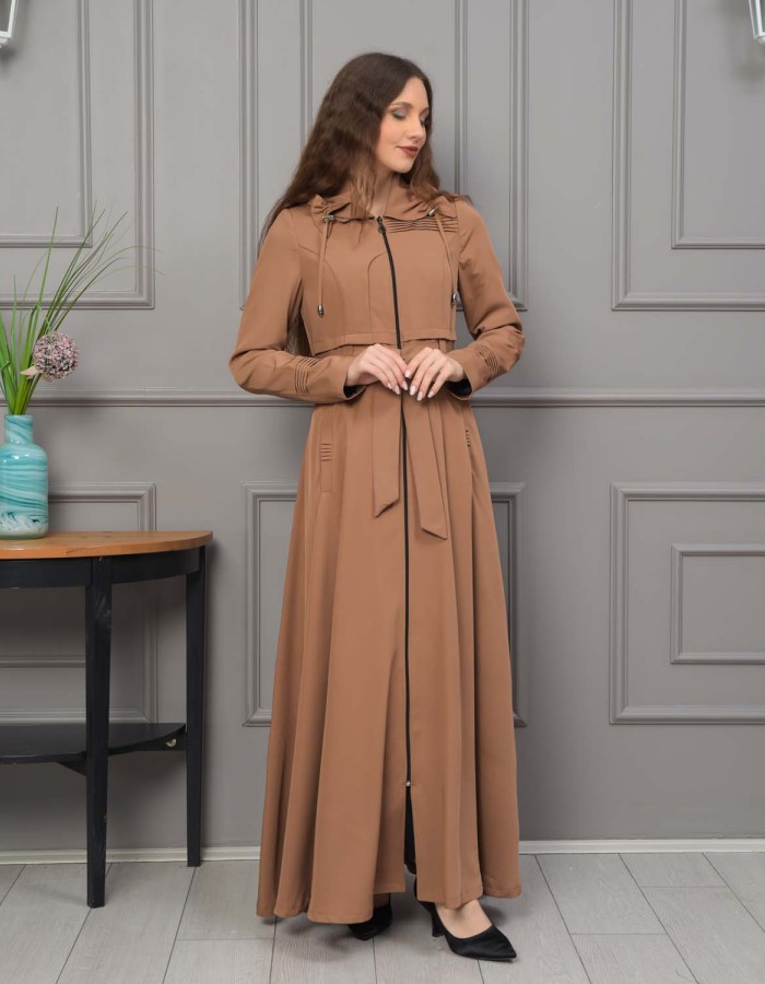 Belted Hooded Hijabi Prada Topcoat 1231 - tan