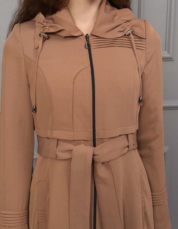 Belted Hooded Hijabi Prada Topcoat 1231 - tan