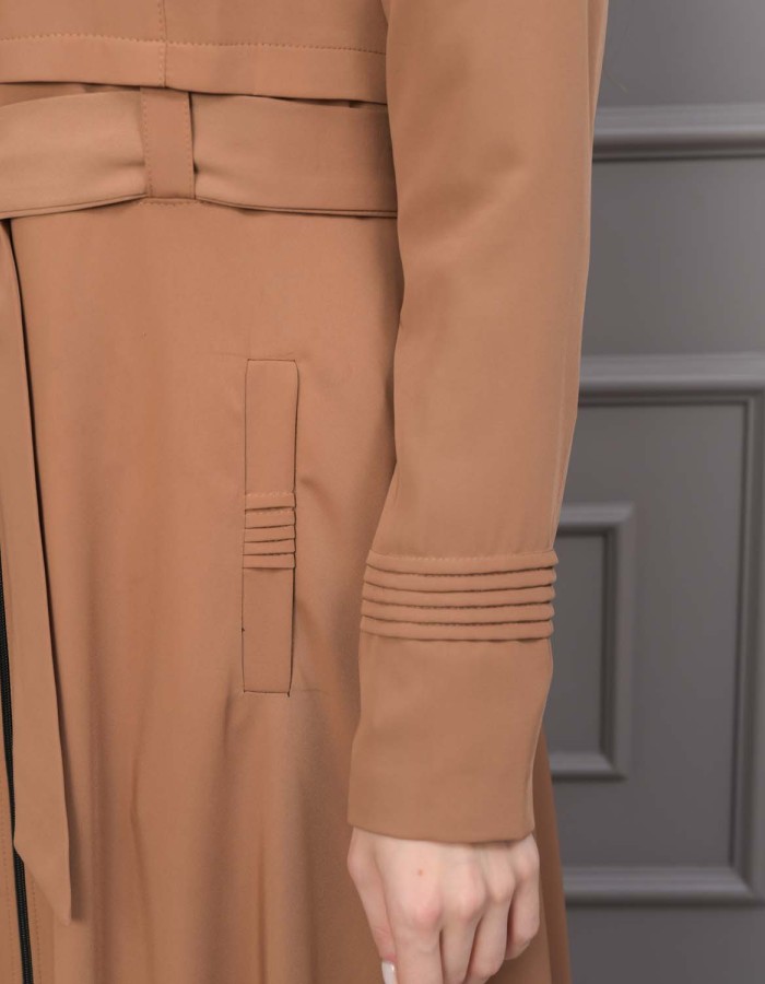 Belted Hooded Hijabi Prada Topcoat 1231 - tan