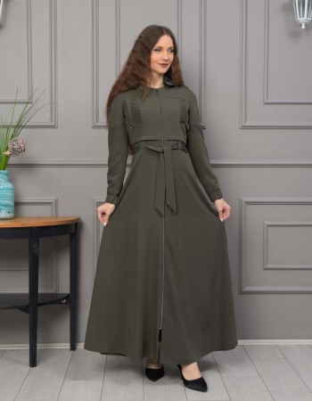 Eleganter brada-Stoff Manto mit Satinfutter und abnehmbarer Kapuze 1232 - Khaki