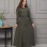 Eleganter brada-Stoff Manto mit Satinfutter und abnehmbarer Kapuze 1232 - Khaki