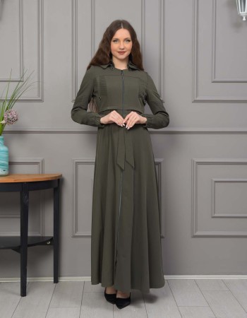 Eleganter brada-Stoff Manto mit Satinfutter und abnehmbarer Kapuze 1232 - Khaki
