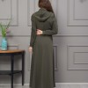 Hooded Belted Hijabi Prada Topcoat 1232 - khaki