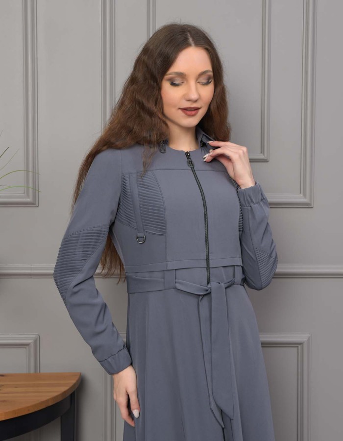 Hooded Belted Hijabi Prada Topcoat 1232 - gray