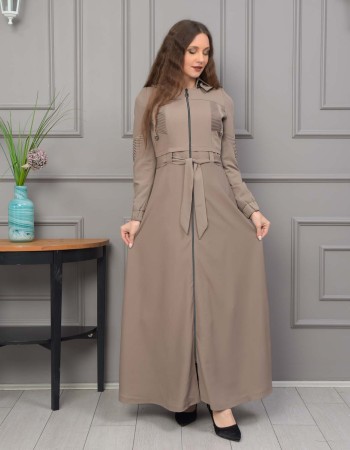 Eleganter brada-Stoff Manto mit Satinfutter und abnehmbarer Kapuze 1232 - Beige