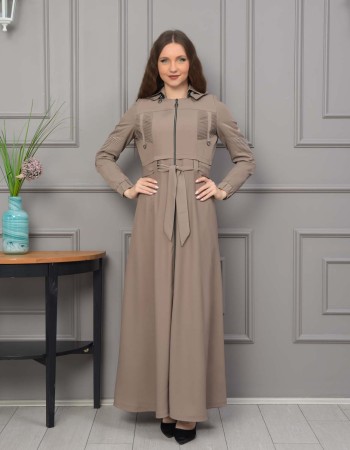 Eleganter brada-Stoff Manto mit Satinfutter und abnehmbarer Kapuze 1232 - Beige