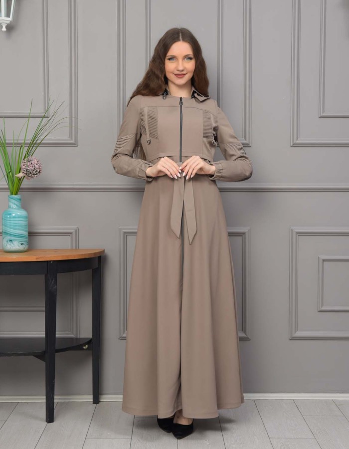 Hooded Belted Hijabi Prada Topcoat 1232 - beige