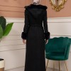 Woolen Winter Coat with Fur Lining - 1360 - Schwarz