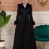 Woolen Winter Coat with Fur Lining - 1360 - Schwarz
