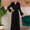 Woolen Winter Coat with Fur Lining - 1360 - Schwarz