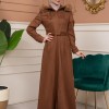 Women's Suede Coat with Removable Fur Hood 1361 - brown
