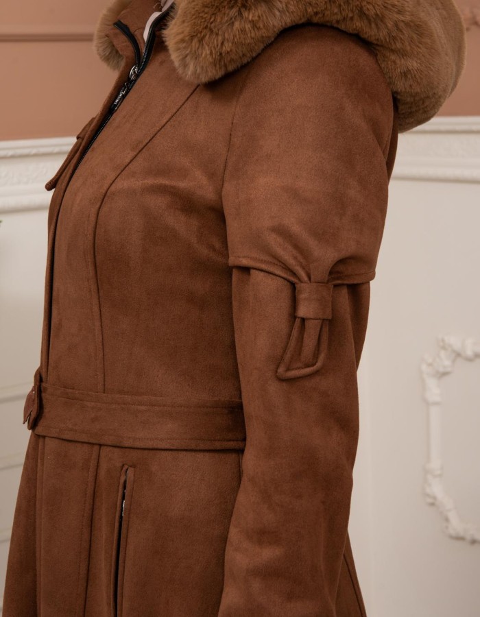 Shaomah Winter Coat with Fur Hood - Code 1361 - brown