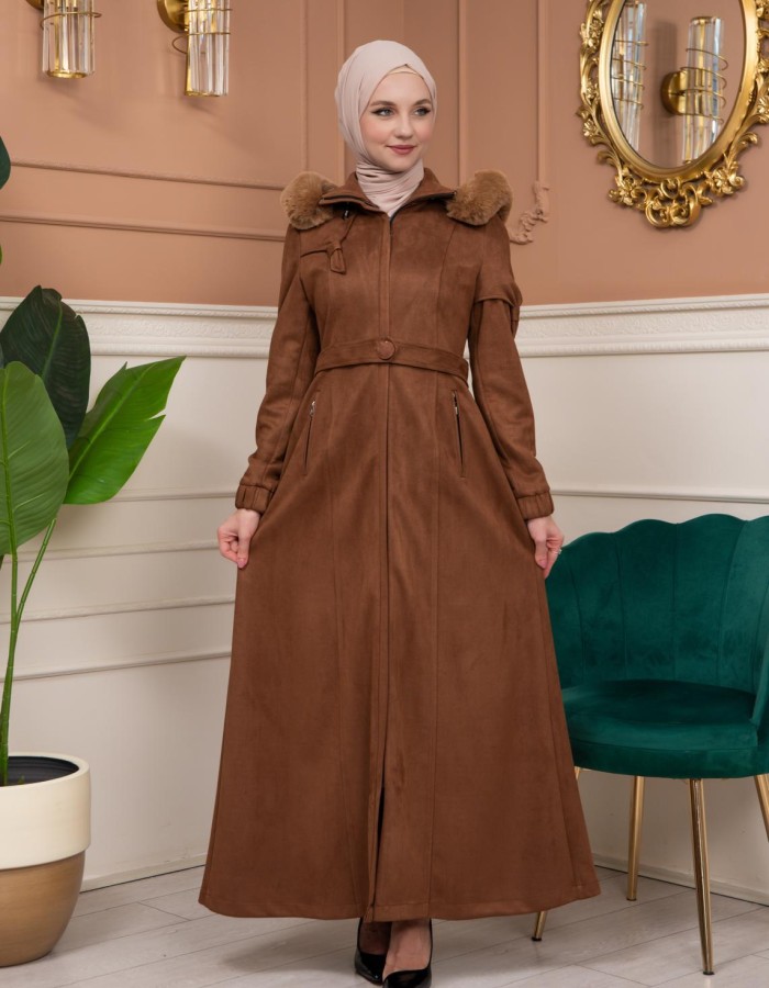 Shaomah Winter Coat with Fur Hood - Code 1361 - brown
