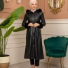 Trench Coat with Treated Leather Code 1365 - Schwarz