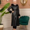 Trench Coat with Treated Leather Code 1365 - Schwarz