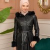 Trench Coat with Treated Leather Code 1365 - Schwarz