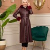 Trench Coat with Treated Leather Code 1365 - burgundy