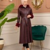 Trench Coat with Treated Leather Code 1365 - burgundy