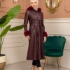 Trench Coat with Treated Leather Code 1365 - burgundy