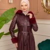 Trench Coat with Treated Leather Code 1365 - burgundy