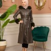 Trench Coat with Treated Leather Code 1365 - Khaki