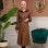 Eleganter Leder-Trenchcoat mit Fellfutter und abnehmbarer Kapuze 1365 - Cognac