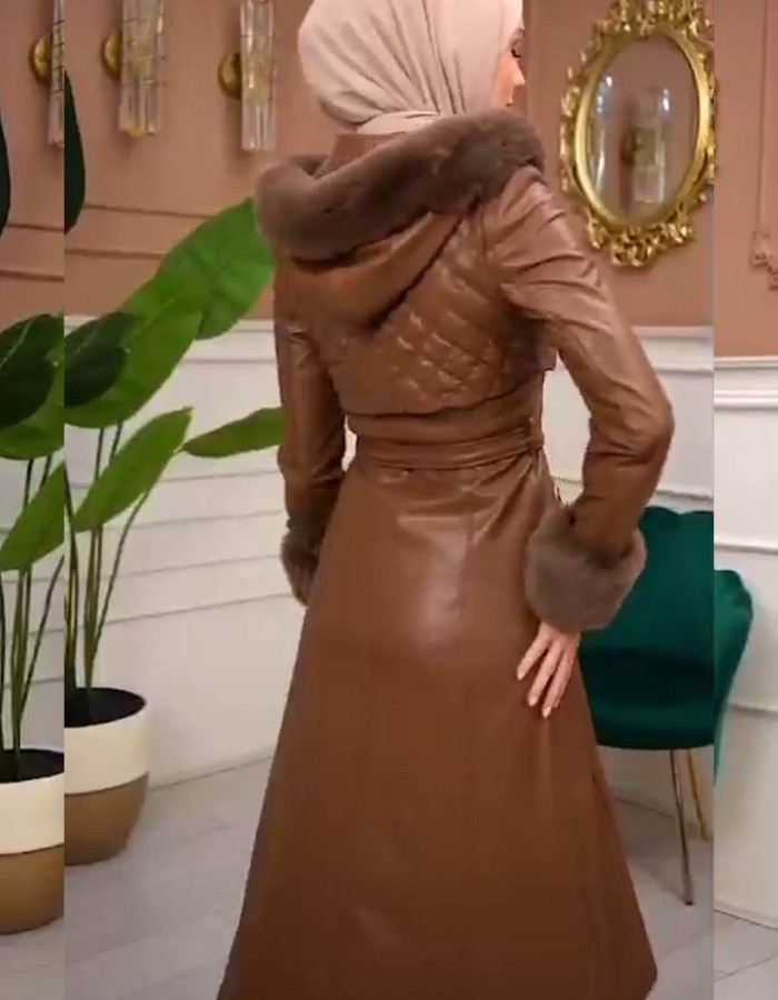 Trench Coat with Treated Leather Code 1365 - Tabak