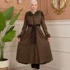 Velvet Suede Trench Coat with Faux Fur Lining, Code 1366 - Khaki