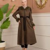 Velvet Suede Trench Coat with Faux Fur Lining, Code 1366 - Khaki