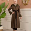 Velvet Suede Trench Coat with Faux Fur Lining, Code 1366 - Khaki