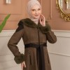 Velvet Suede Trench Coat with Faux Fur Lining, Code 1366 - Khaki