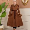 Velvet Suede Trench Coat with Faux Fur Lining, Code 1366 - tan