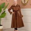 Velvet Suede Trench Coat with Faux Fur Lining, Code 1366 - tan