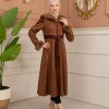 Velvet Suede Trench Coat with Faux Fur Lining, Code 1366 - tan