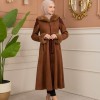Velvet Suede Trench Coat with Faux Fur Lining, Code 1366 - tan
