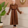 Velvet Suede Trench Coat with Faux Fur Lining, Code 1366 - tan