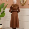Velvet Suede Trench Coat with Faux Fur Lining, Code 1366 - tan