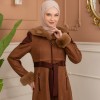 Velvet Suede Trench Coat with Faux Fur Lining, Code 1366 - tan