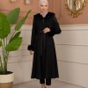 Velvet Suede Trench Coat with Faux Fur Lining, Code 1366 - Schwarz