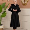 Velvet Suede Trench Coat with Faux Fur Lining, Code 1366 - Schwarz